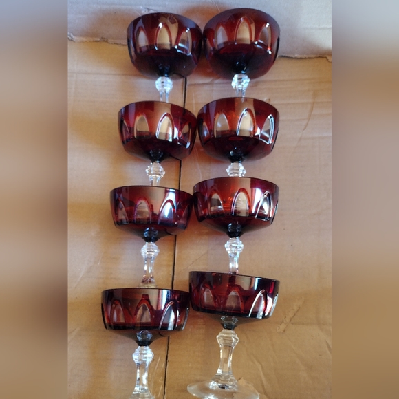 Vintage Cristal D'Arques Durand Ruby Red Crystal Champagne/Sherbert, Set of 8 - Picture 4 of 5